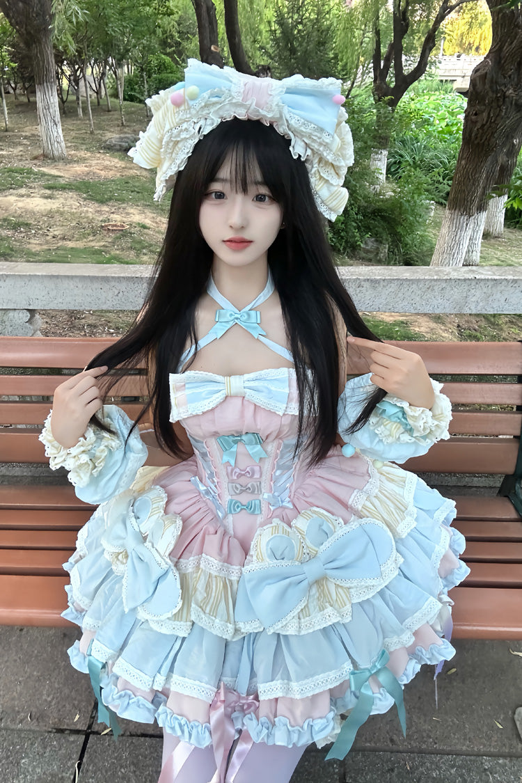 Ribbon Dance Multi-Layered Ruffled Lace-Up Princess Dress
