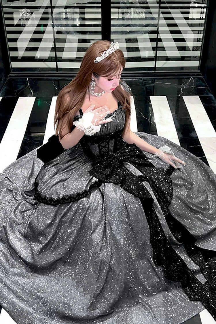 Ash Asymmetric Glitter JSK with Bow and Ruffles