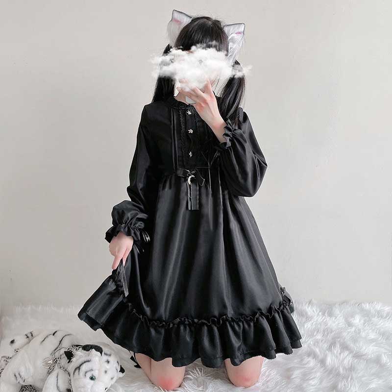 Black Gothic Darkness Star Button Front Dress