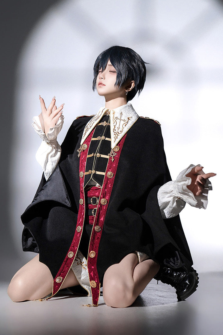 Noir Long Sleeve Embroidered Gothic Prince Handsome Set - Vampire Noble Court