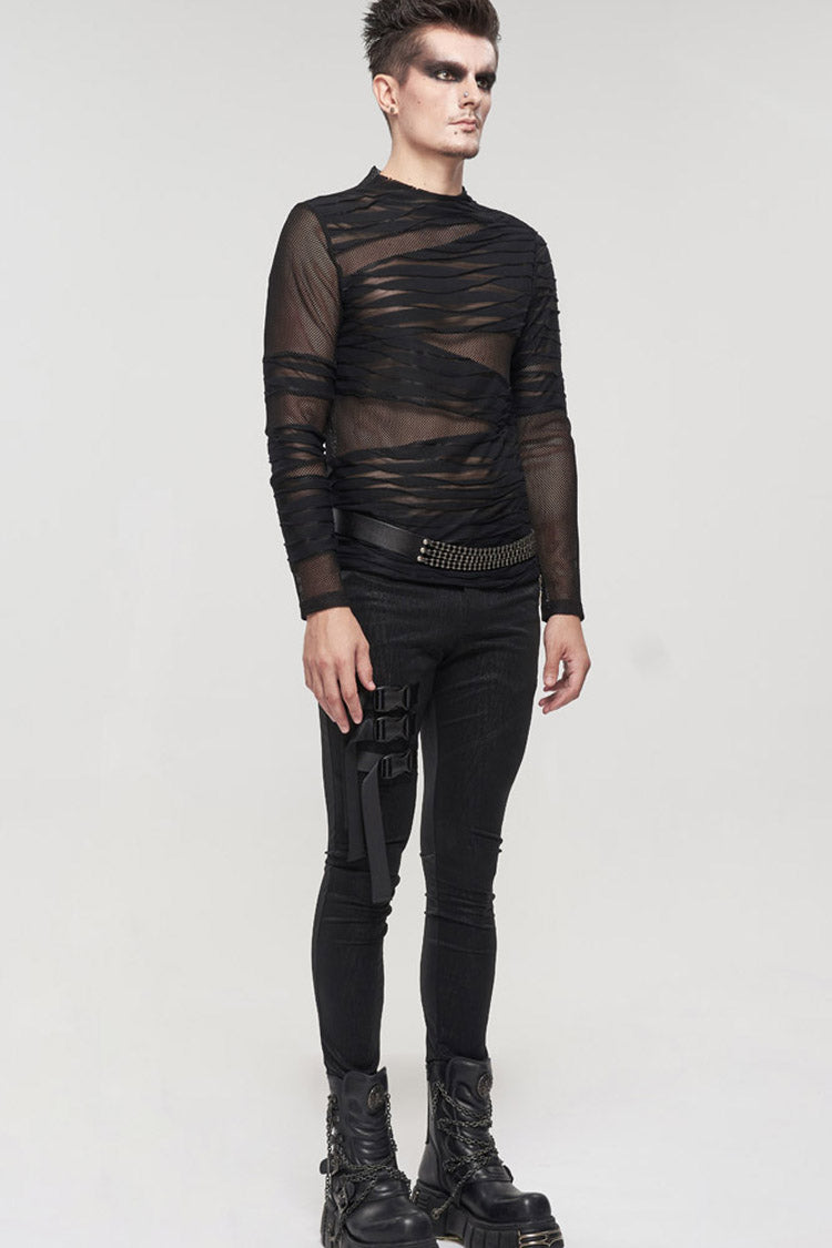 Gothic Net Yarn Sheer Perspective Bandage-Style Men's Pullover