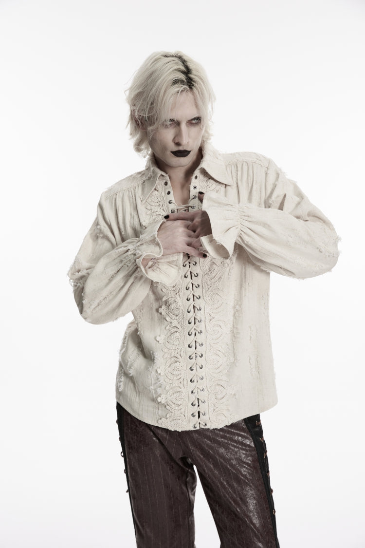 Ivory Gothic Shirt with Notched Collar and Lace-Up Front