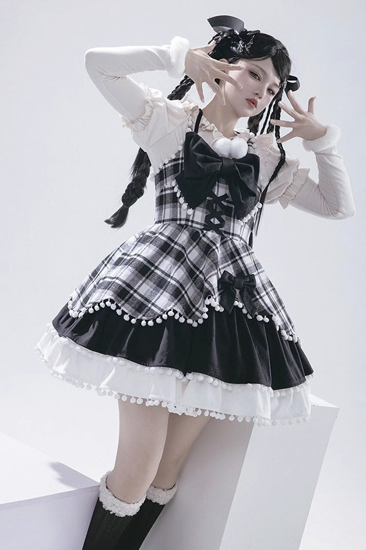 Autumn Winter Multi-Layer Ruffle JSK Dress with Bow