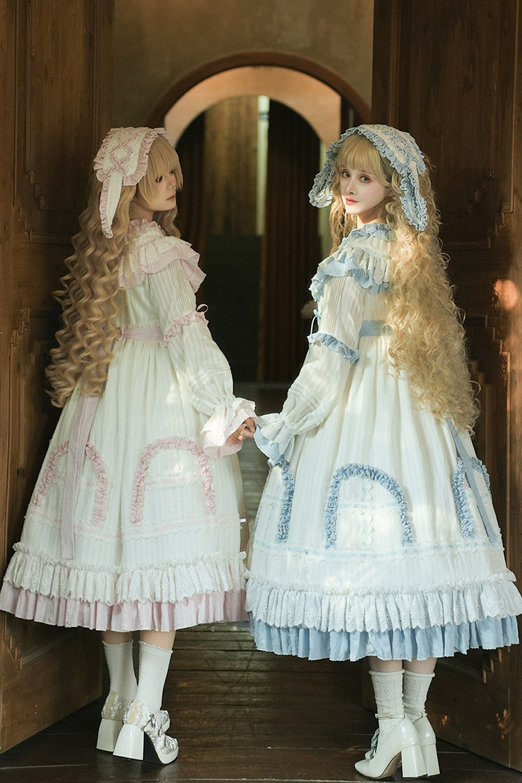 Twin Lilian Round Collar Long Sleeve Double Ruffle Bow Corset Sweet Lolita Dress