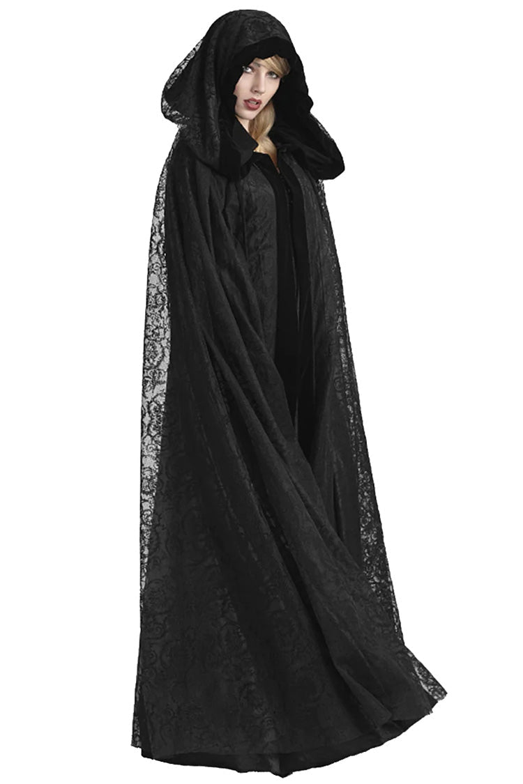 Women's Gothic Hooded Cloak Cape Long Coat with Hollow Design