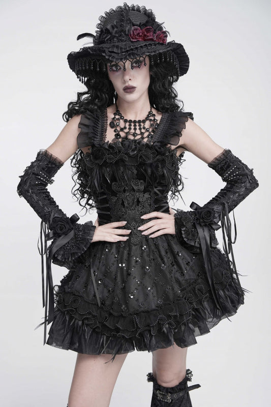 Gothic Royal Arm Sleeves with Lace-Up & Bow Accent for Women