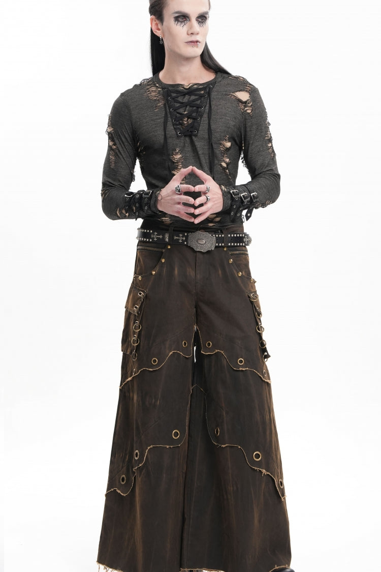 Men's Gothic Trousers with Eyelet Details and Pockets