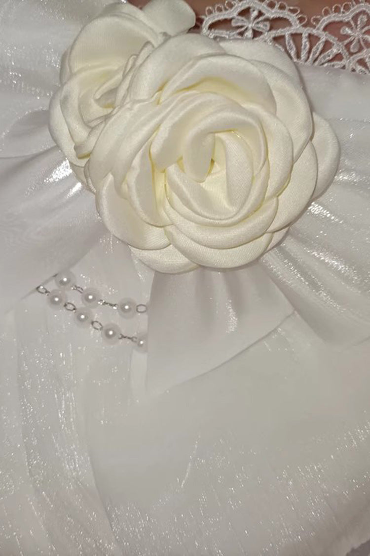 Ivory Moonlit Chiffon Open-Back Bow Accent Asymmetric JSK