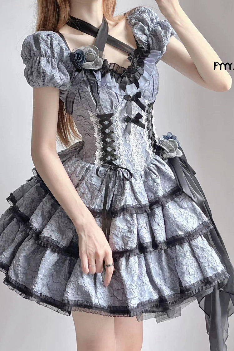 Black Blue Medea Kiss Short-Sleeved Gothic OP