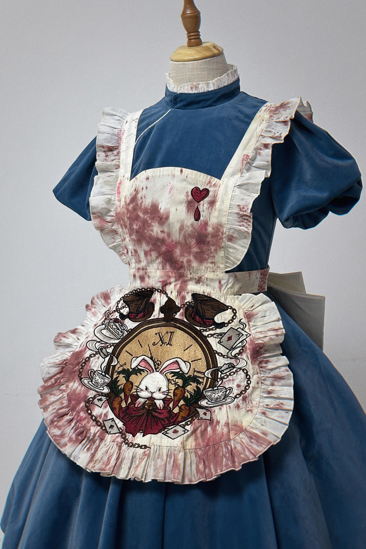 Blue Gothic Lolita Dress with Long Sleeves and Ruffles