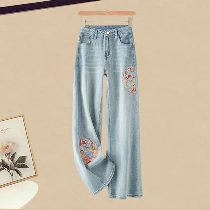 Vintage Embroidery Lapel Shirt Denim Pants