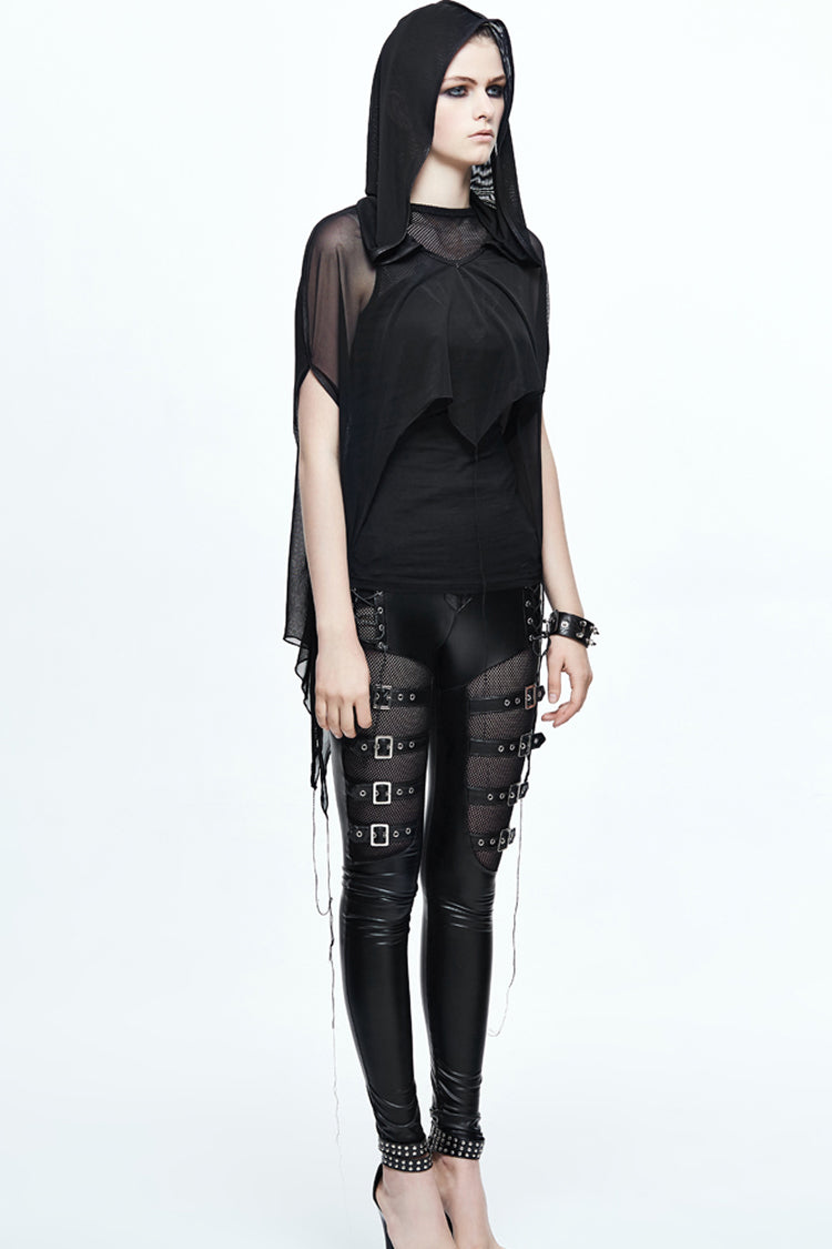 Bat-Wing Shawl with Wavy Hem and Mesh Fabric