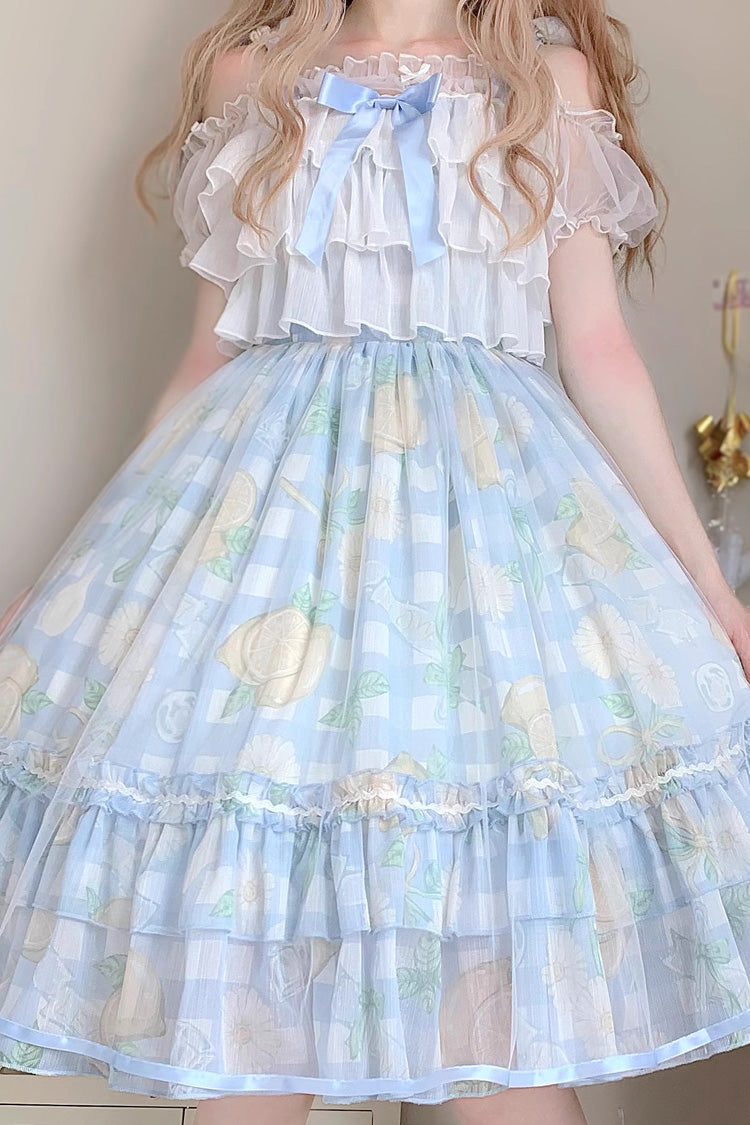 Blue Lemon Sweet Lolita Short Sleeve Print Ruffle Bowknot Jsk Dress