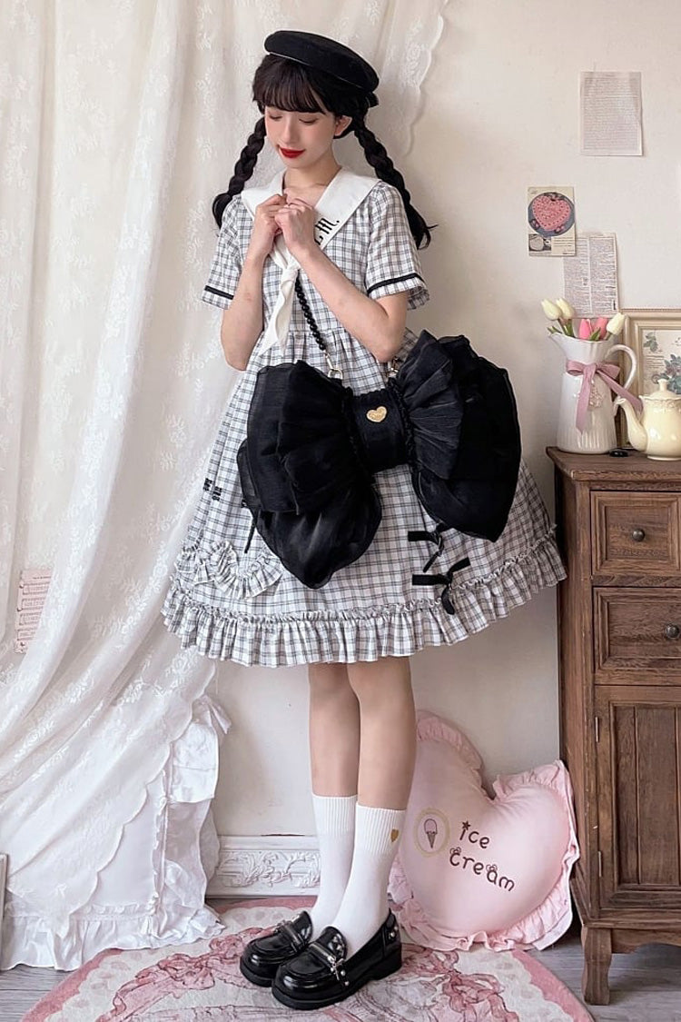Lolita Backpack with Oversized Bowknot & Metal Heart Plate