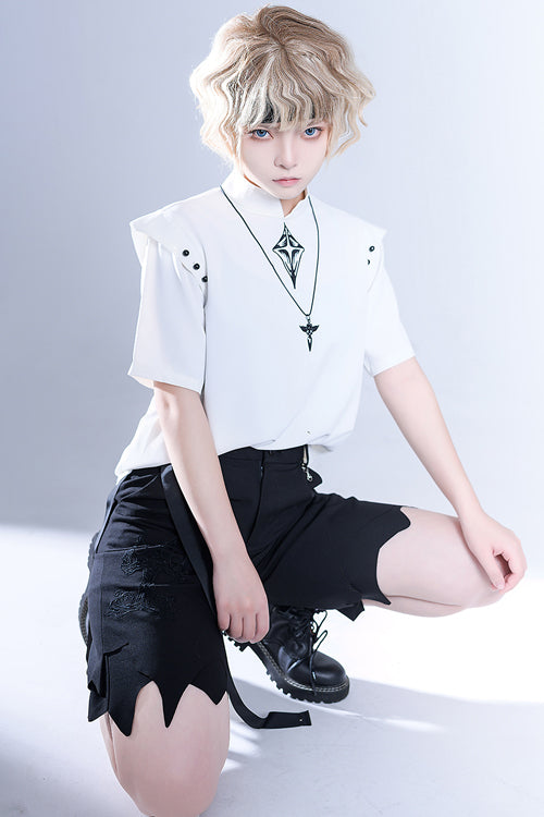 Noir High-Waisted Ouji Lolita Shorts with Shadow Print