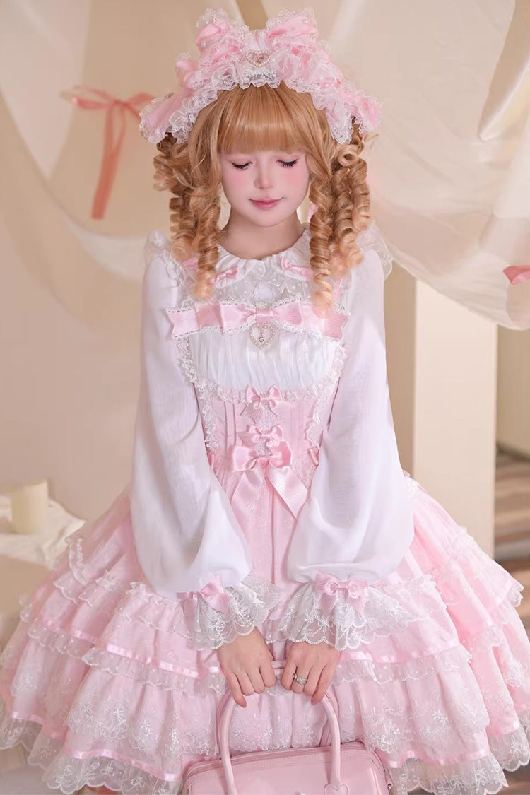 Pink Mist Sweet Dream Sleeveless Double-Layered Ruffled Bow Sweet Jsk Dress