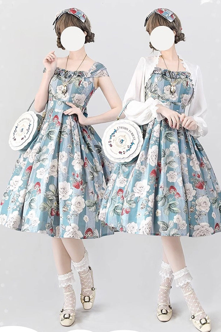Forest Basket Sea Salt Rose Print Chiffon Bowknot Elegant JSK