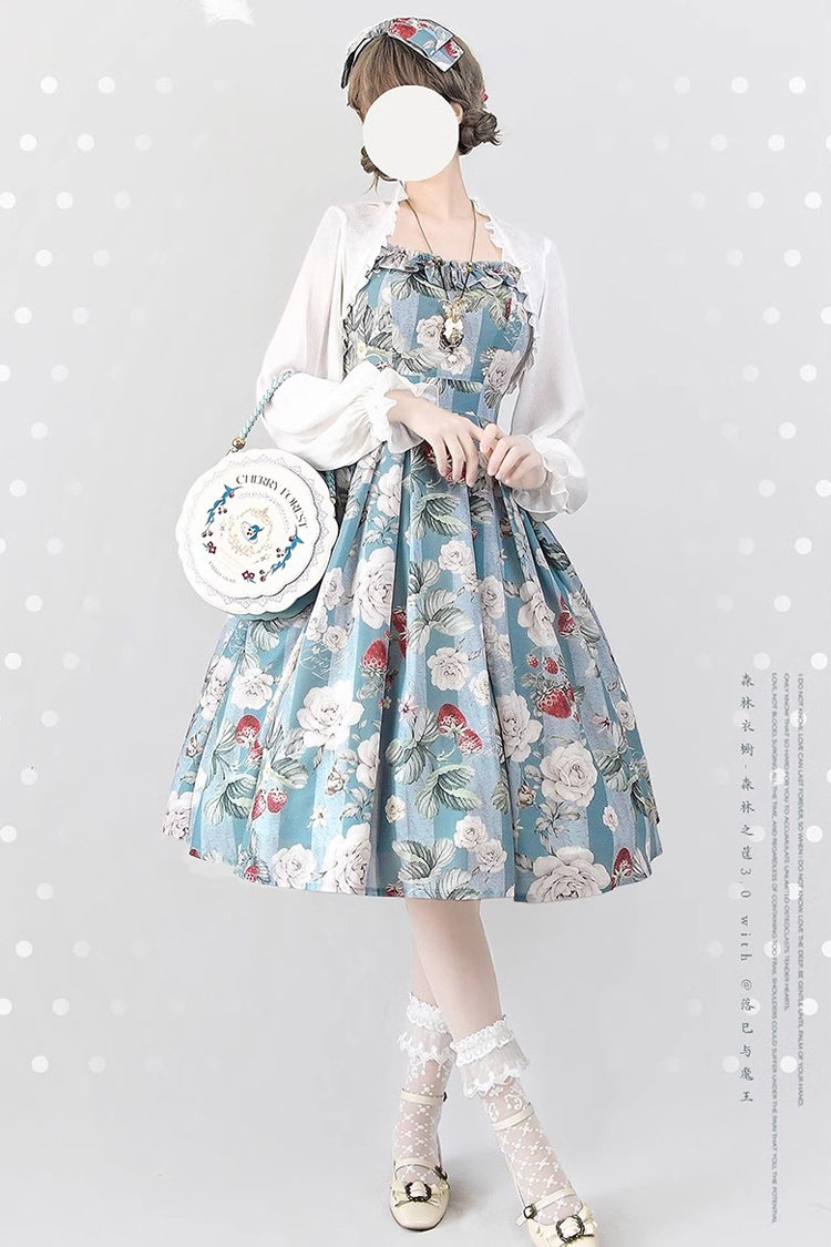 Forest Basket Sea Salt Rose Print Chiffon Bowknot Elegant JSK