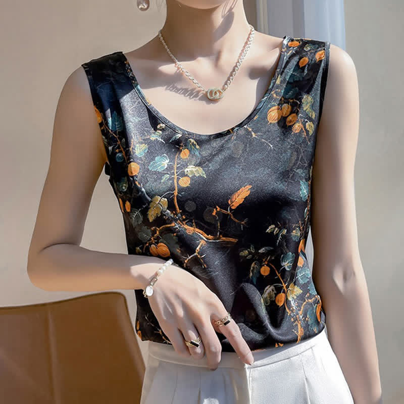 Vintage Floral Print Satin Cami Top Workwear