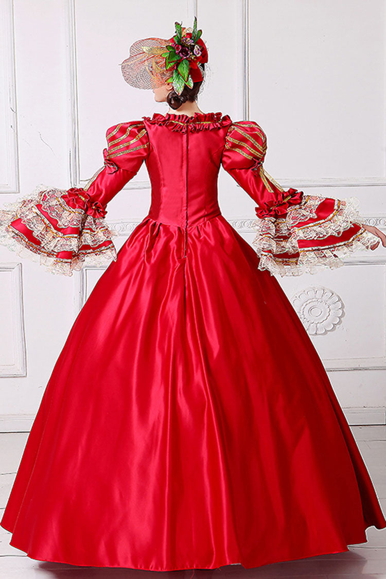 Victorian Lolita Prom Dress with Floral Print, Trumpet Sleeves, High Waist