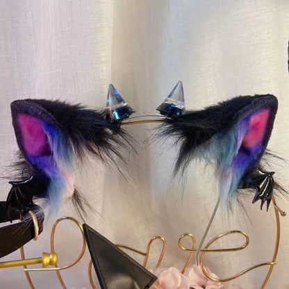 Furry Devil Fox Ears Tail Headband Accessory