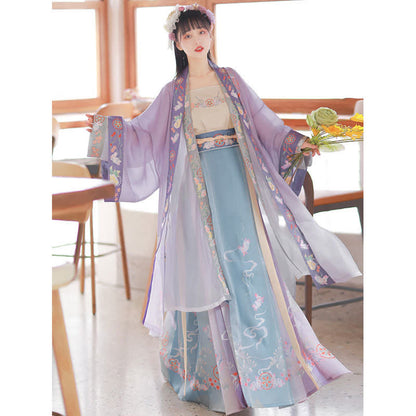 Vintage Cartoon Bunny Floral Embroidery Hanfu Set