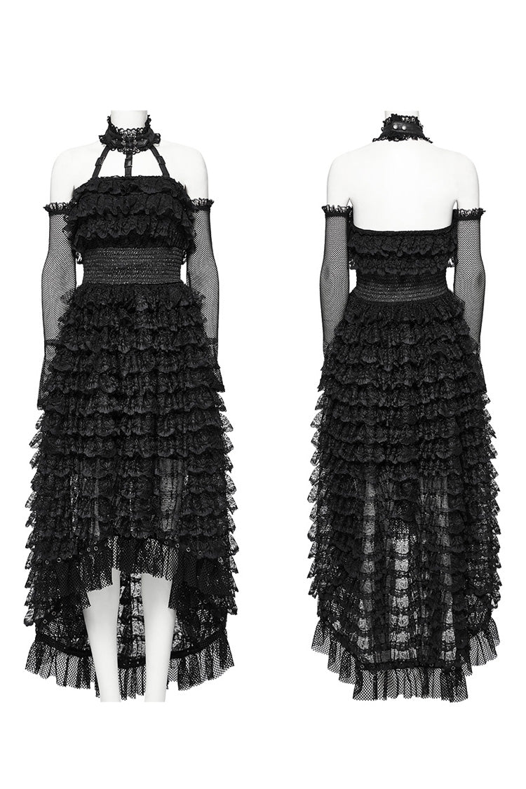 Ebony Halterneck Long Sleeves Ruffle Lace Punk Dress