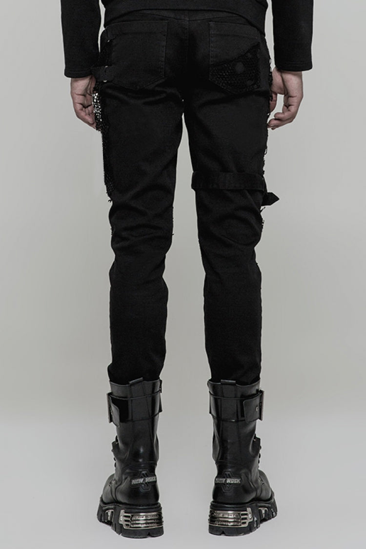 Midnight Ring Buckle Mesh Steampunk Trousers for Men