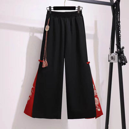 Vintage Dragon Embroideried Hoodie Wide Leg Split Pants