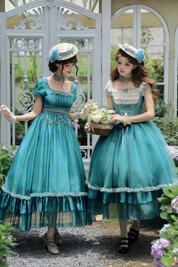 Water Lily Square Collar Ruffled Lace-Up Royal Lolita Dress