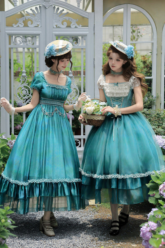 Water Lily Square Collar Ruffled Lace-Up Royal Lolita Dress