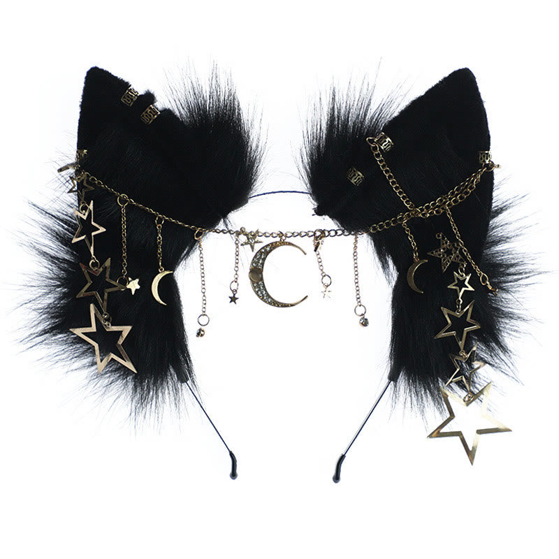 Black Star Moon Chain Fox Ears Furry Headband