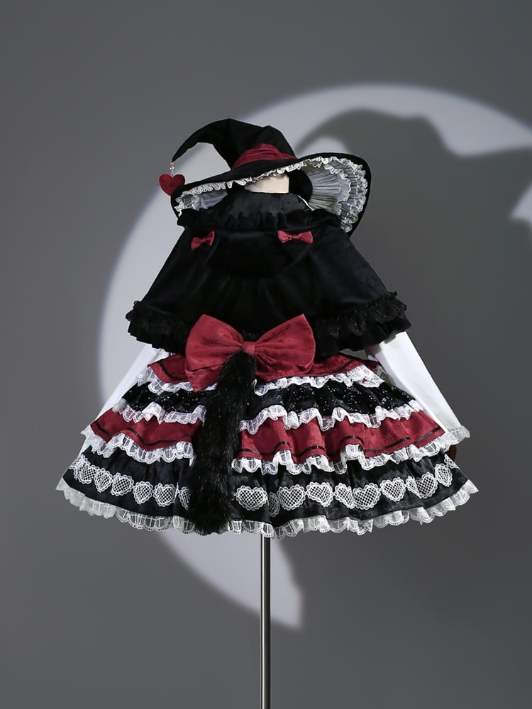 Black Red Bow with Lace Halloween Witch Hat