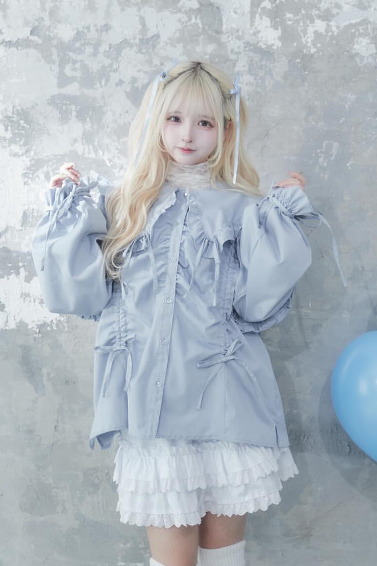 Doll Collar Long Sleeve Ruffled Bow Sweet Jirai Kei Blouse