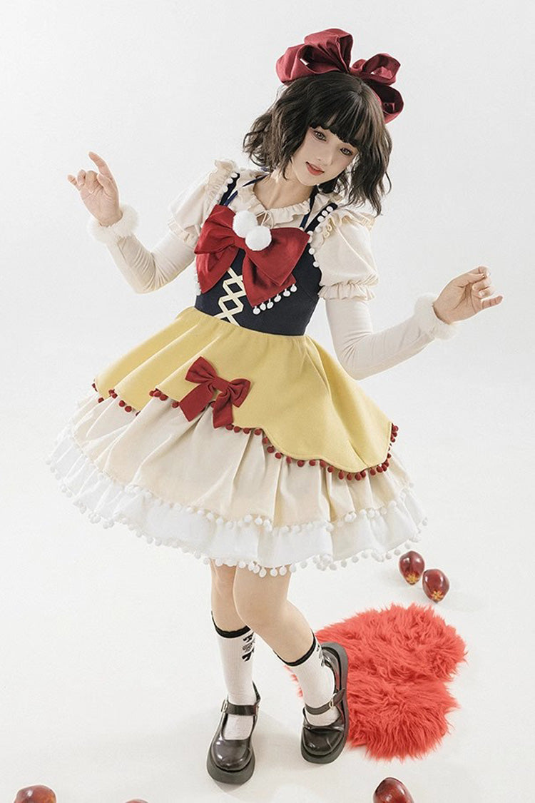 Autumn Winter Multi-Layer Ruffle JSK Dress with Bow