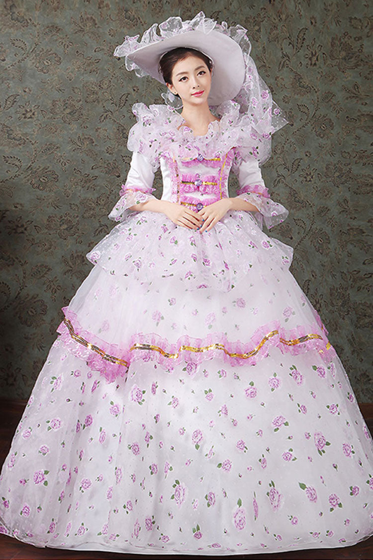 Victorian Floral Embroidered Dress with Diamond Buttons - Altfashion Shop