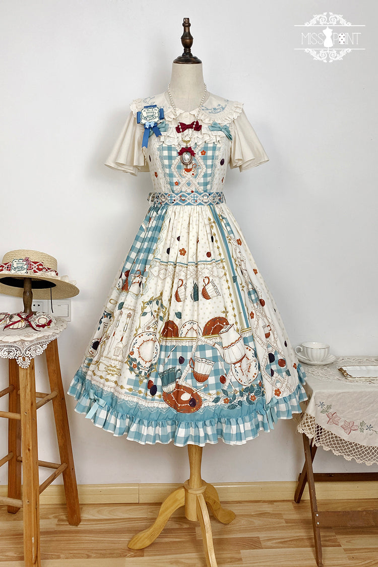 Tea Party Print Ruffle Bowknot Elegant JSK Dress