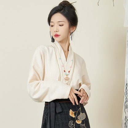 Elegant Bunny Embroideried Coat Shirt Floral High Waist Skirt