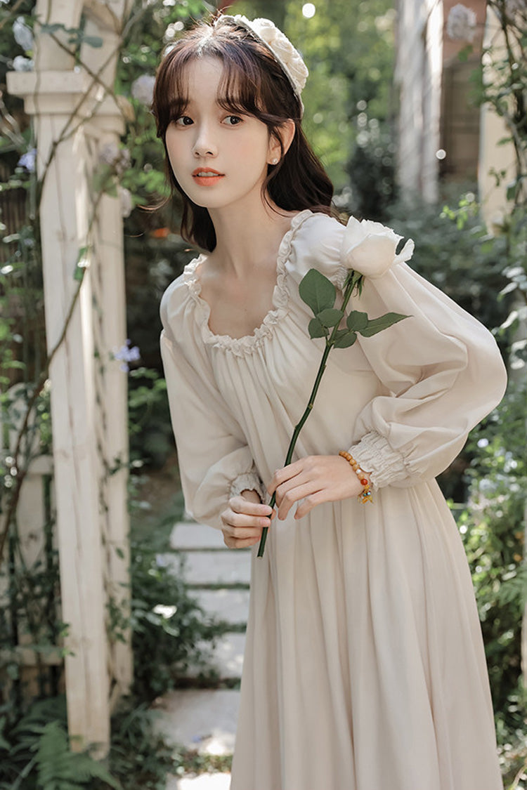 Square Collar Lolita Two-Piece with Lace-Up & Ruffled Details
