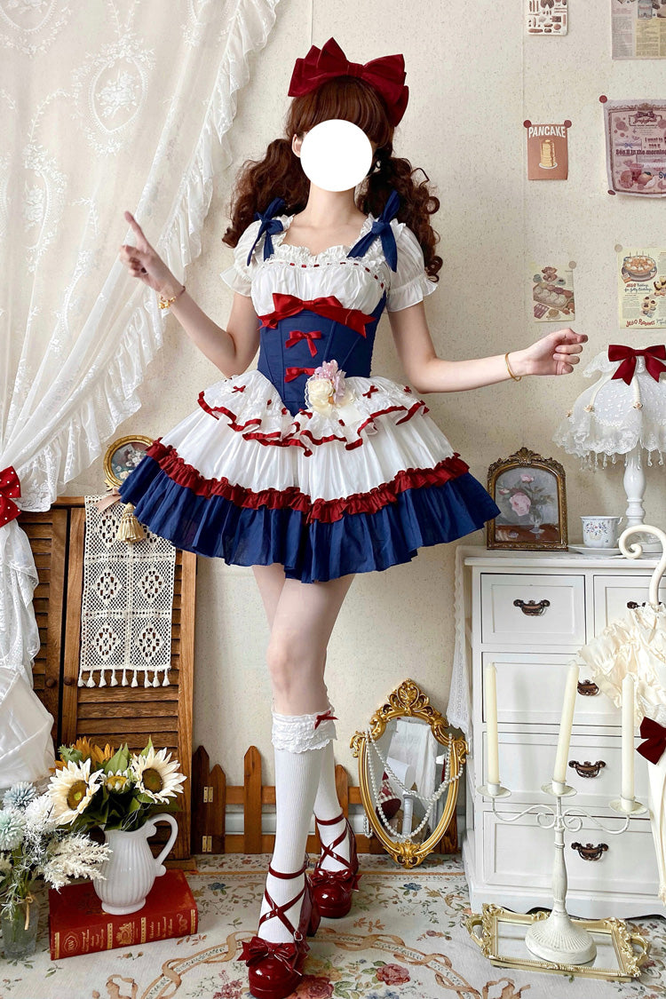 Red White Blue Fairy Tale Overture Triple-Layered Ruffle Bow Fishbone Ballet Dress