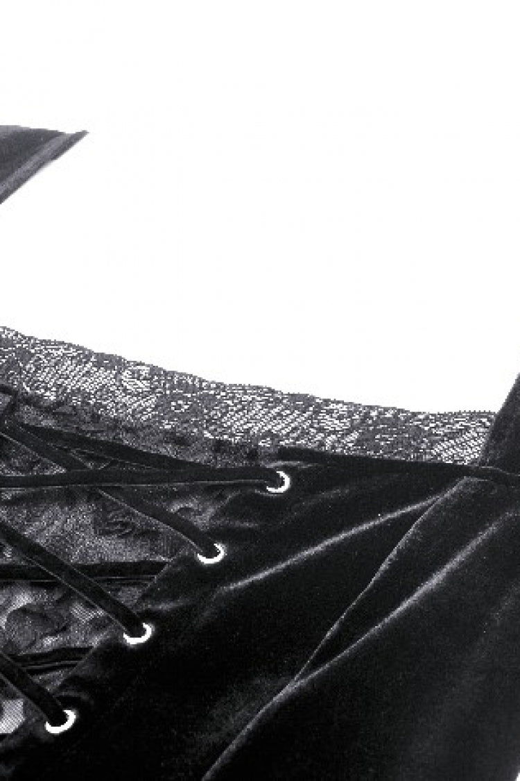 Noir Gothic Velvet Gown with Lace-Up and Square Neckline