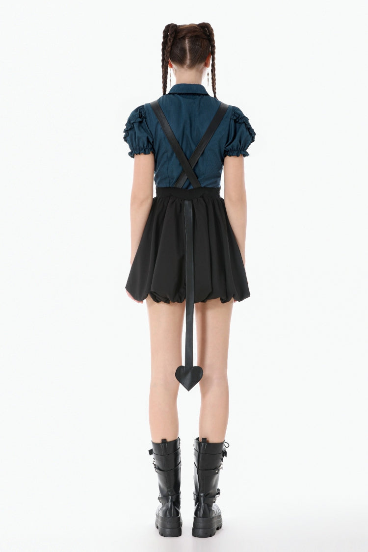 Gothic Suspender Dress with Bat Wing Buckles and Tail for Graduation