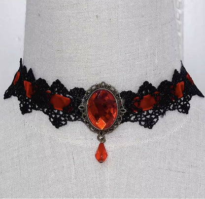 Gothic Punk Retro Lace Crystal Lolita Chocker