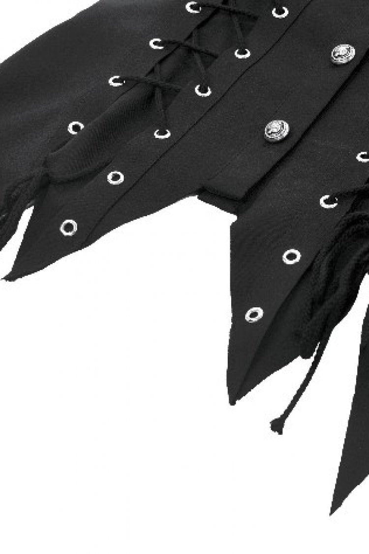 Punk Blouse with Turn-Down Collar and Lace-Up Eyelets