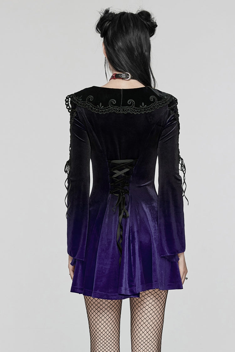 Velvet Doll Collar Gradient Embroidered Gothic Dress