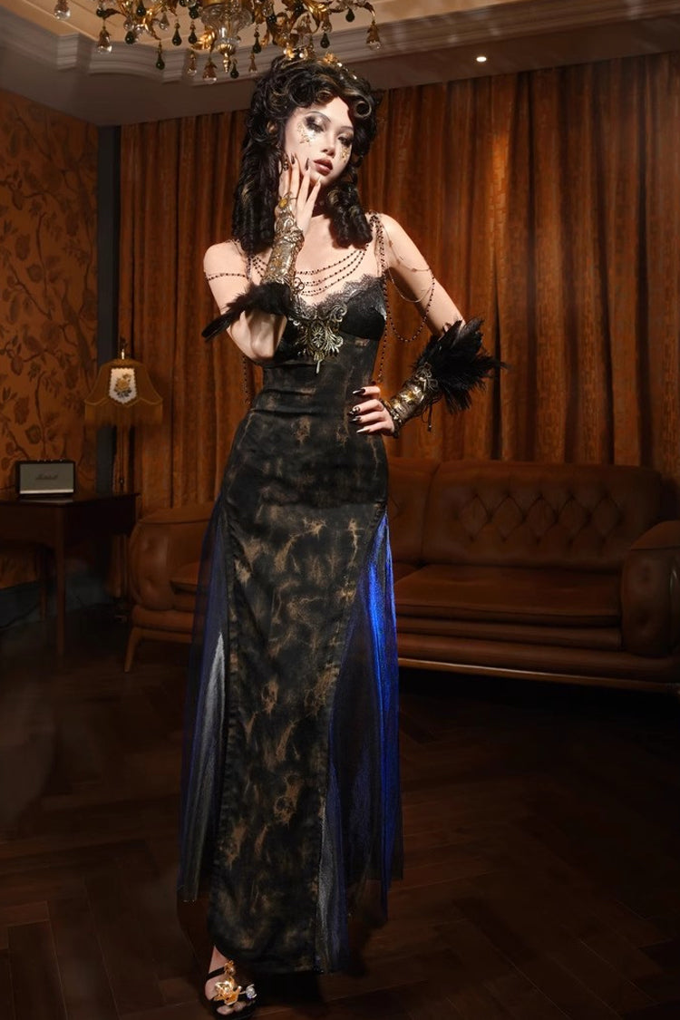 Gothic Gilded V-Collar Sleeveless Ruffle Lace Slim Lolita JSK Dress