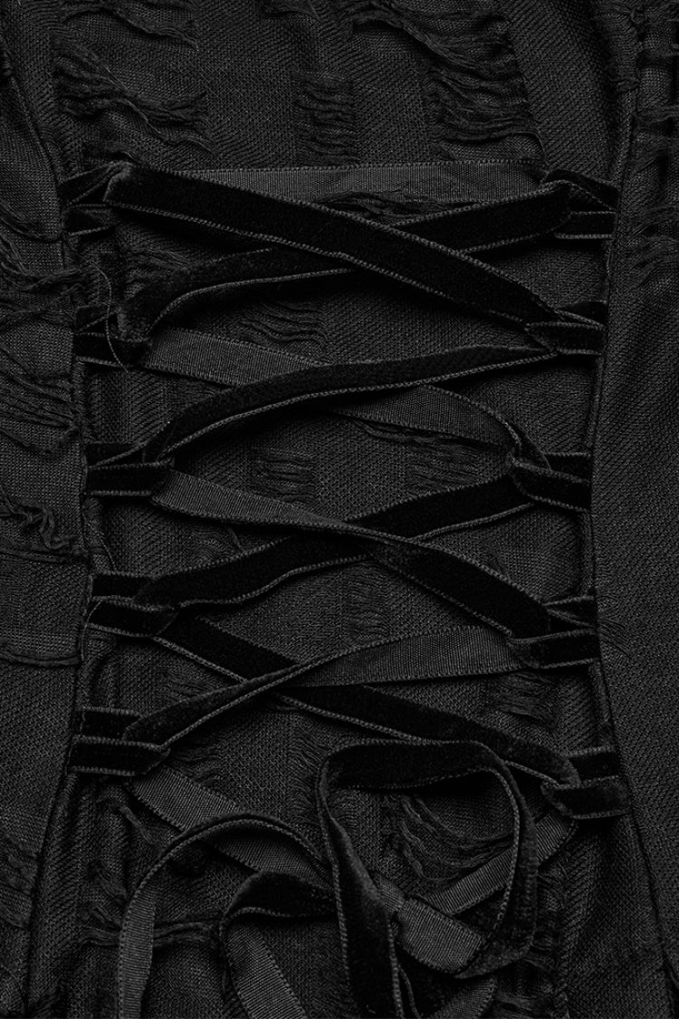Black Sleeveless Lace Asymmetrical Ripped Gothic Party Slip Dress