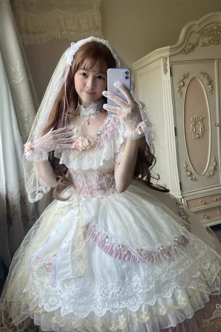 Elizabeth Tea Party Multicolor Short Sleeve Ruffle Bridal Bow Stitched Lace Lolita Gown