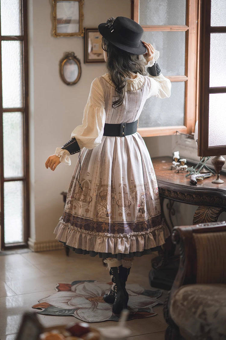 Demon Print Lantern Sleeve Dress with Ruffles - Elegant