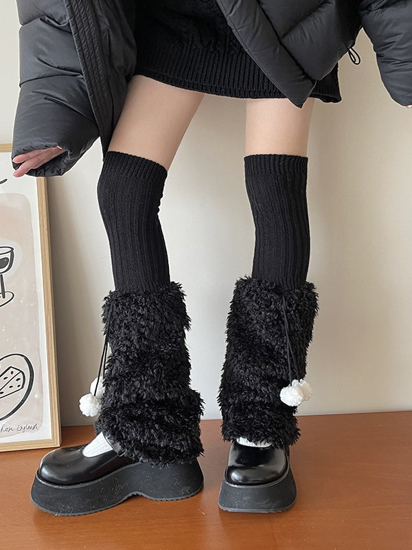 Y2K Knit Leg Warmers With Pompons